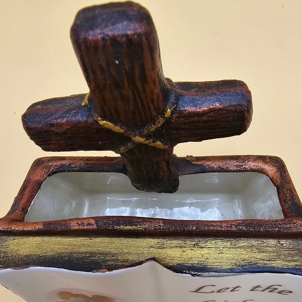 Religious Cross Book Planter Figurine Angel Let the‎ Light Shine 